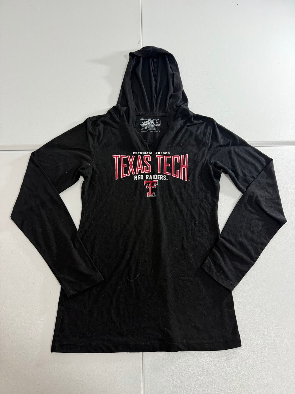 Texas Tech Red Raiders Hooded Top Women's Large Black Notch Neck Junior Fit